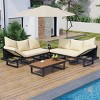 4-Piece Outdoor Seating Set, Sectional Sofa with Coffee Table and Adjustable Reclining Seats, Metal Sofa with Foam Cushions-Coolbibila - 3 of 4