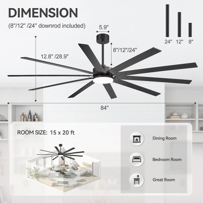 Airsurfer Ceiling Fan with LED Light and Remote Control Black Ceiling Fan with  Plywood Blades 6 Speed Reversible Quiet DC Motor for Livingroom
