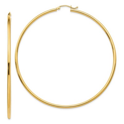 Black Bow Jewelry 2mm x 70mm 14k Yellow Gold Polished Tube Round Hoop Earrings