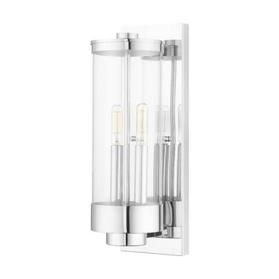 Hillcrest Polished Chrome 2-Light Outdoor Wall Lantern with Clear Glass