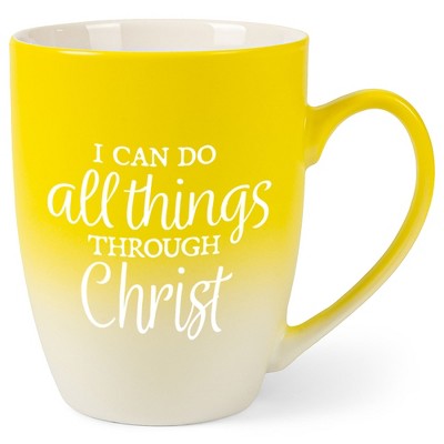 Elanze Designs Can Do All Things Christ Two Toned Ombre Matte Yellow and White 12 ounce Ceramic Stoneware Coffee Cup Mug