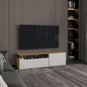 63.3" FSC Certified Engineered Wood TV Stand with 2 Doors, 4 Shelves, and Modern Minimalist Design for Living Room and Bedroom - 1 of 4