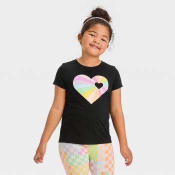 Girls' Short Sleeve 'Rainbow Heart' Graphic T-Shirt - Cat & Jack™ Black