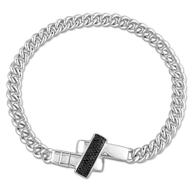 EVERLY JEWELRY | Sterling Silver 1/3 CT TW Black Diamond Bracelet With Chain Black Rhodium Plated, 9-inch