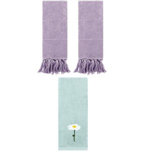 REGALWOVEN 3 Packs Cotton Soft Absorbent Floral Pattern and Solid Hand Towel Set - 1 of 4