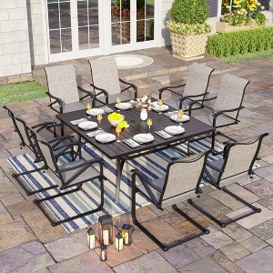 Captiva Designs 9pc Spacious Slat-top Square Metal Table with Umbrella Hole & C-spring Padded Sling Chairs - 1 of 4