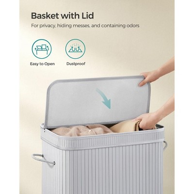 Gray Bamboo Upright Laundry Hamper with Lid and Handles