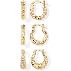 14K-18K Yellow Gold Plated Sterling Silver Posts Three Pairs Small Hoop Earrings for Women - Statement Gold Hoop Earrings Set - 1 of 4