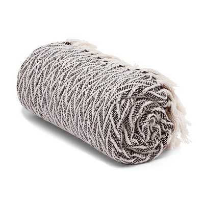 Americanflat Nira Throw Blanket in Black and Cream Chevron - 100% Cotton with Fringe - 50" x 60"
