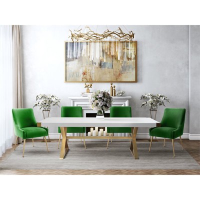 Elegant Green Velvet Upholstered Side Chair with Gold Metal Legs
