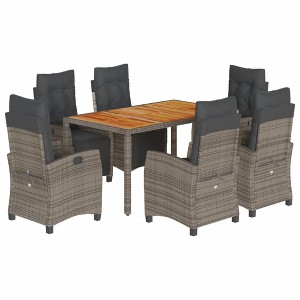 vidaXL Patio Dining Set with Cushions Outdoor Garden Furniture Poly Rattan - Gray 59.1" Table Length 6 Pieces - 1 of 4