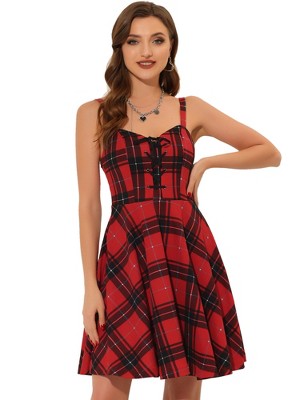 Goth Girl Red & Black Plaid Spaghetti Strap Mini Dresses (2 Colors)