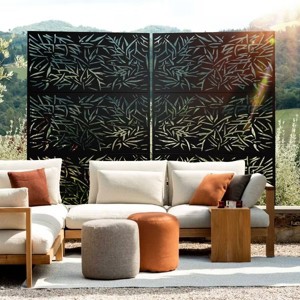 MAYEERTY Outdoor and Indoor Privacy Screen Galvanized Steel Screen Freestanding Decorative Privacy Screen with Bamboo Leaf Black - 1 of 4