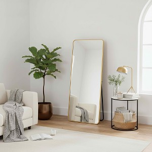 MAYEERTY Aluminum Full-Length Mirror 71x32in, Gold, Rounded Corner, Tempered Glass, With Stand - 1 of 4