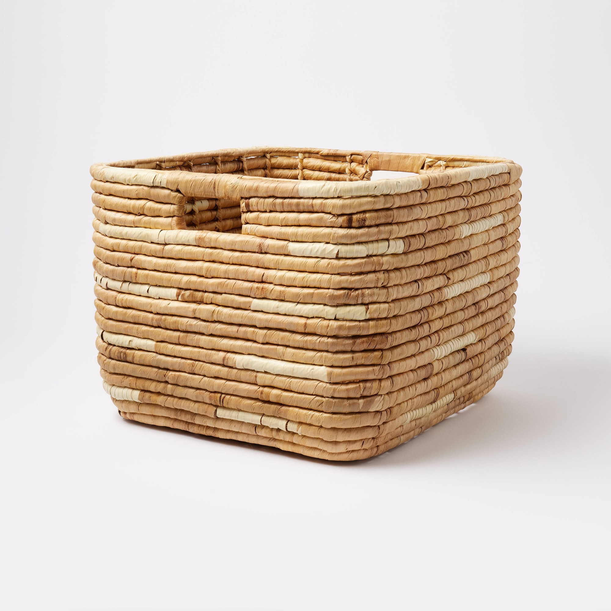 XL Woven Water Hyacinth Crate with Cream Accents