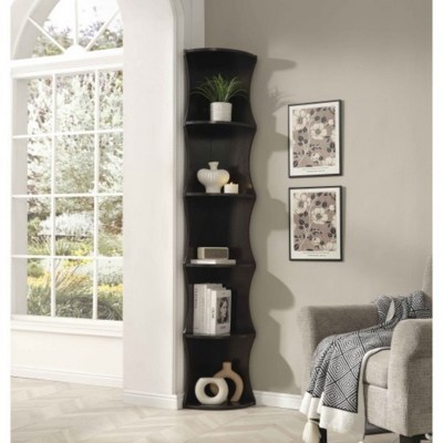 HDZNVF Five Shelf Corner Bookcase Rounded Shelf Fronts Quarter Circle