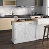 Yukimo Farmhouse Kitchen Island Cart with Drop Leaf Breakfast Bar, 2 Drawers, Adjustable Shelves, White Wood - 2 of 4