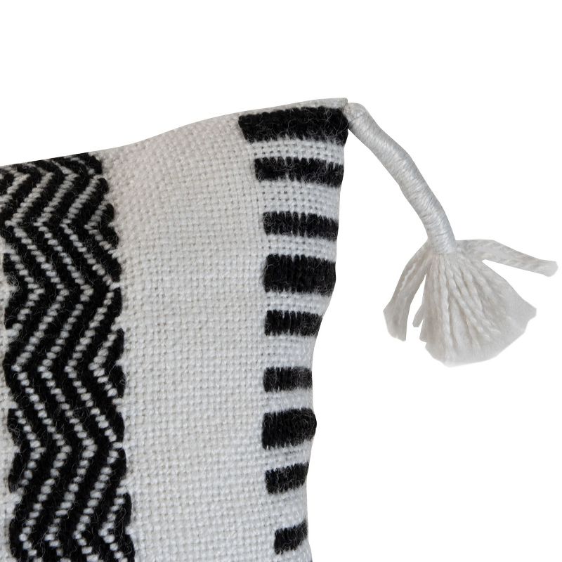 Black Striped Hand Woven 14x22" Outdoor Decorative Throw Pillow with Hand Tied Tassels - Foreside Home & Garden, 3 of 7
