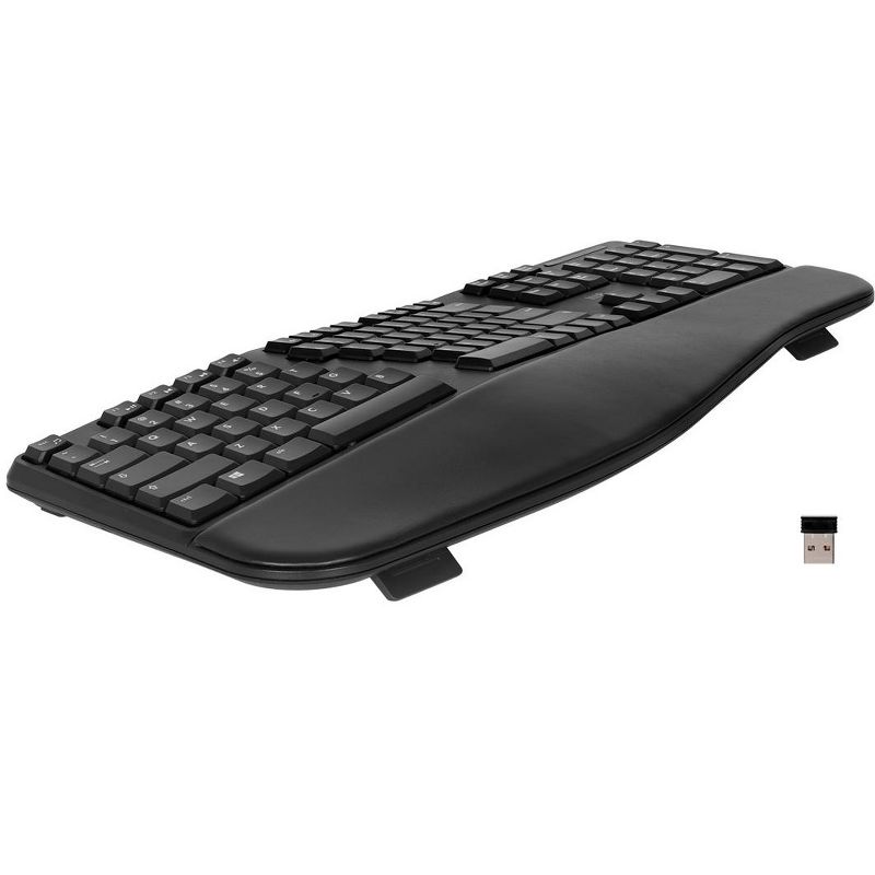 Monoprice Ergonomic Wireless Split 105-Key Keyboard 2.4GHz Wireless 13 Multimedia Hotkeys Functions Built‑In Wrist Cushion Support, 5 of 7
