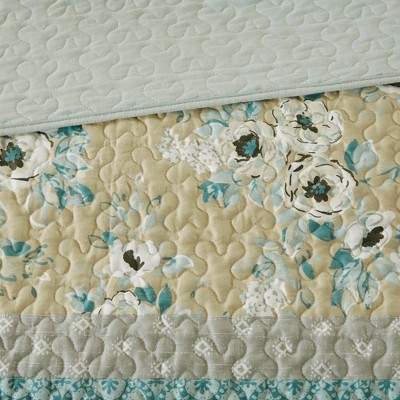 Boho-Chic Blue Cotton Reversible Quilt Set with Pillows