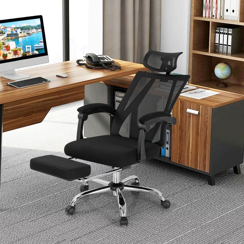 Costway Mesh Office Chair Recliner Desk Chair Height Adjustable w/Footrest Black, 2 of 11