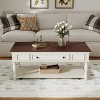 47.2" Farmhouse Coffee Table with Drawer and Lockable Wheels, White and Walnut Center Table with Shelf for Living Room -3irtyhousy - 2 of 4