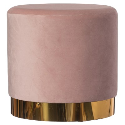 Pink Round Velvet Ottoman Stool with Gold Base, 16"