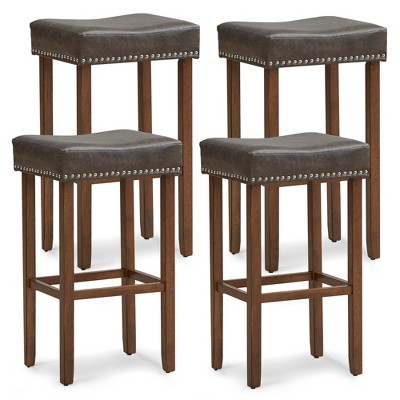 Tangkula 4PCS 29.5" Bar Stool Set Counter Height Saddle Stools with Rubber Wood Frame