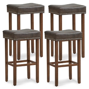 Tangkula 4PCS 29.5" Bar Stool Set Counter Height Saddle Stools with Rubber Wood Frame - 1 of 4