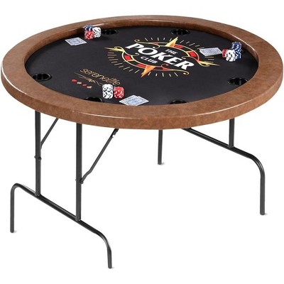 Round Foldable Poker Table for Game Night with 8 Player Capacity, Black Finish, Compact Design, Easy Storage