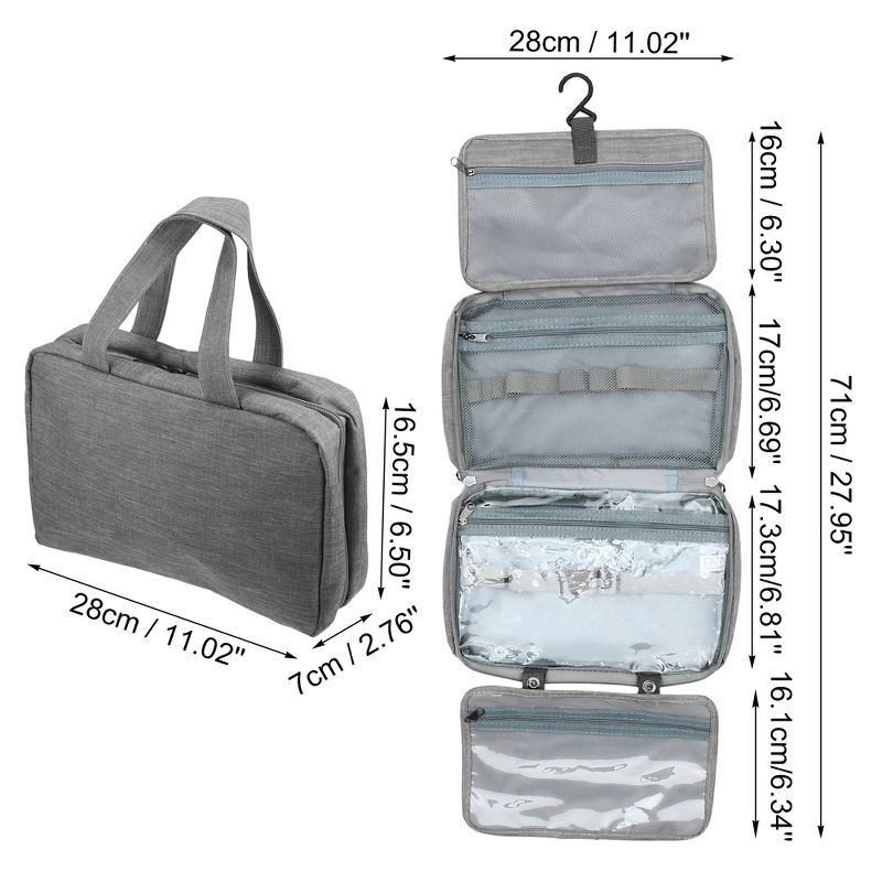 Unique Bargains Travel Toiletry Bag Makeup Bag Organizer Toiletry Organizer Travel Cosmetic Bag Waterproof Polyester Gray 1pc, 4 of 7