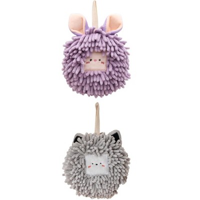 REGALWOVEN Cute Soft Absorbent Quick Drying Chenille Hanging Hand Towel 2 Pcs