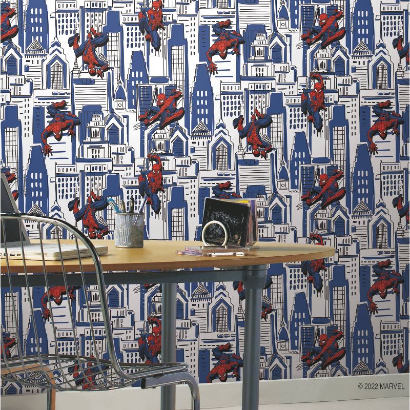 Spider-Man Cityscape Peel and Stick Kids&#39; Wallpaper Red/Blue/Gray - RoomMates, 3 of 9
