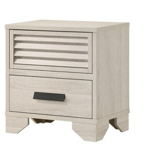1pc Contemporary 2-Drawer Louvered Design Nightstand Finger Pull Hardware Bedroom Wooden Furniture Beige Finish - 1 of 4