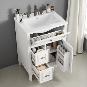 Mshliw 24" Freestanding Bathroom Vanity with Ceramic Sink, Flip Drawer & Adjustable Shelf, Solid Wood Frame, Faucet Not Included - 1 of 4