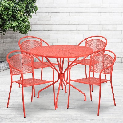 Coral Steel Round Patio Dining Set with Stacking Arm Chairs