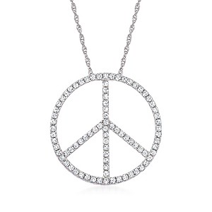 Ross-Simons 1.00 ct. t.w. Diamond Peace Sign Pendant Necklace in Sterling Silver - 1 of 4