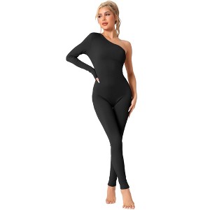 Allegra K Women's Off-Shoulder Slim Fit Soft Breathable Long-Sleeved Full Length Body Shapers - 1 of 4