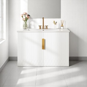 Mshliw 30 Inch Wall Mounted Bathroom Vanity with Sink, Modern Storage Cabinet with 2 Soft Close Doors, Ceramic Basin with 3 Faucet Holes - 1 of 4