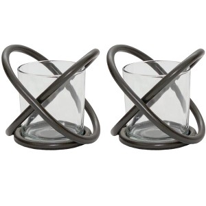 HomeRoots Set of Two Clear And Black Distressed Glass And Metal Tabletop Votive Candle Holders - 1 of 4