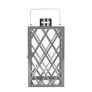 Christopher Knight Home 18"x9.5" Stainless Steel Ashuelot Lantern: Modern Tempered Glass, Patio Decor - 1 of 4