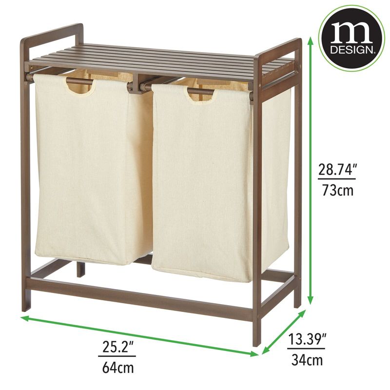mDesign Bamboo Double Laundry Hamper, Large Capacity, 2 of 6