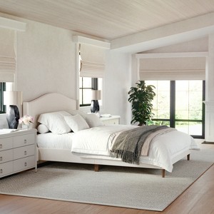 Martha Stewart Amelia Upholstered Platform Bed with Curved Headboard and Cushioned Siderails, Wood Slat Foundation with No Box Spring Needed - 1 of 4