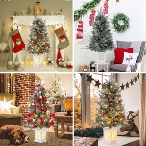Artificial Christmas Tree With Warm White LED Lights- 3Ft Fiber Optic-Like Flocked Tree  for Home, Shops, Party and Holiday Christmas Decoration - 1 of 4