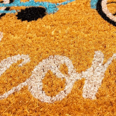 Natural Coir Outdoor Welcome Doormat with Blue Bicycle Design