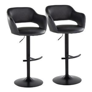 Contemporary Adjustable Barstool with Swivel, Faux Leather, Rounded T Footrest, Set of 2 - 1 of 4