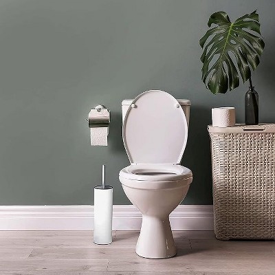 White Stainless Steel Toilet Brush with Holder and 3 Heads