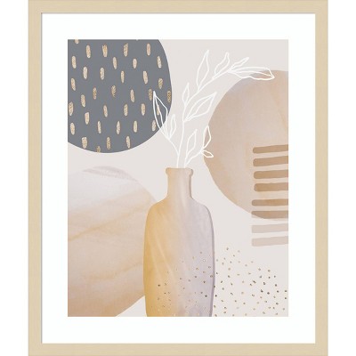 Mid-Century Floral II Beige and Gray Framed Wall Art Print
