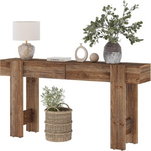 Tribesigns Solid Wood Entryway Table, 63" Console Table with 2 Drawers, Farmhouse Sofa Table Behind Couch for Entrance, Hallway, Living Room - 1 of 4