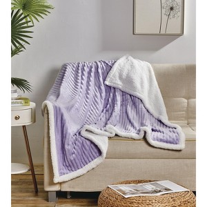 Kate Aurora Ultra Soft & Plush Cozy Corduroy Faux Shearling Accent Throw Blanket - 50"x60" - 1 of 3